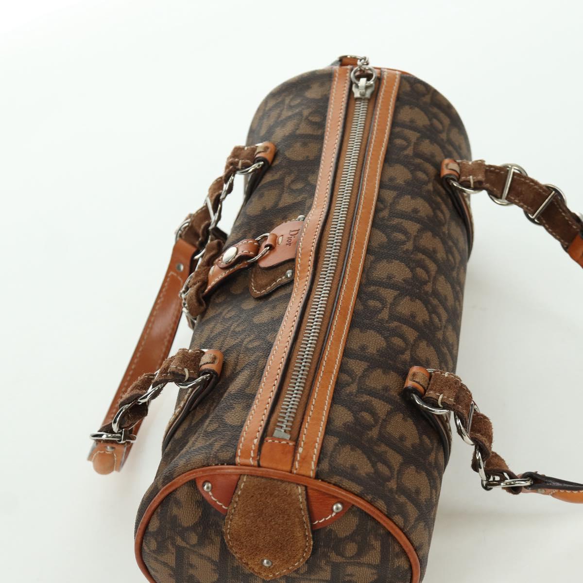 Christian Dior Romantic Trotter Canvas Hand Bag PVC Brown Silver Auth 170563V