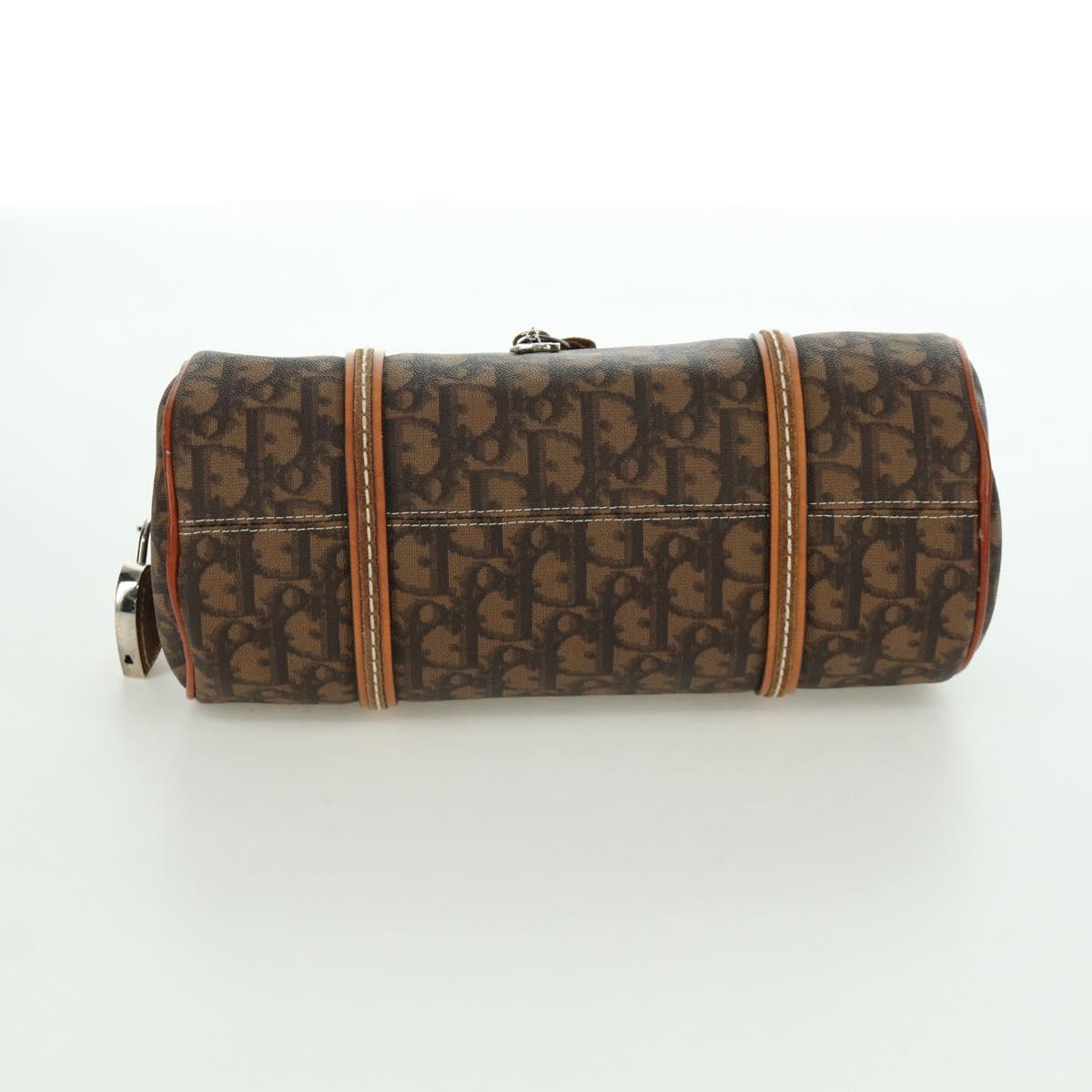 Christian Dior Romantic Trotter Canvas Hand Bag PVC Brown Silver Auth 170563V