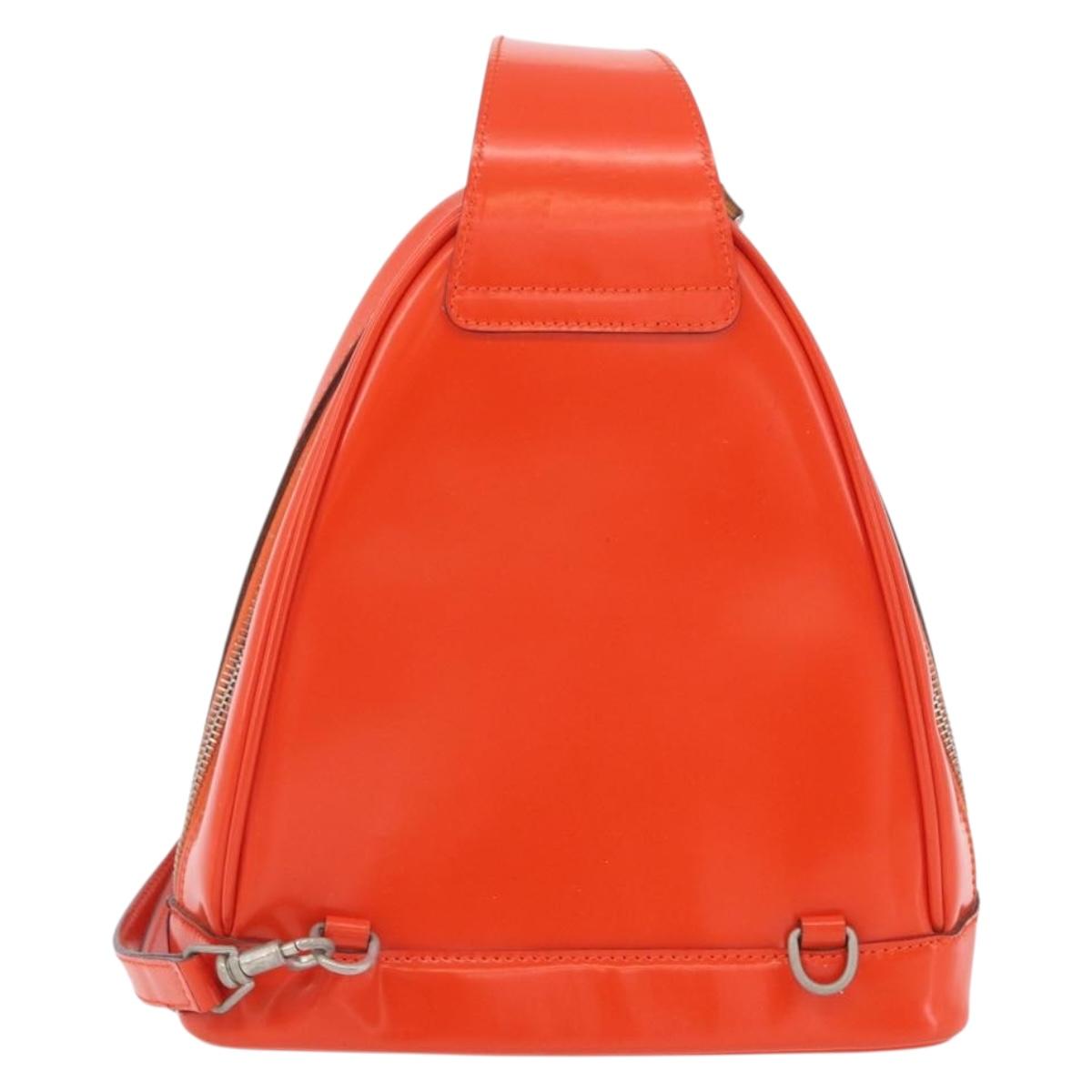 GUCCI Bamboo Shoulder Bag Patent leather Orange Silver 003 1998 0127 Auth 170571