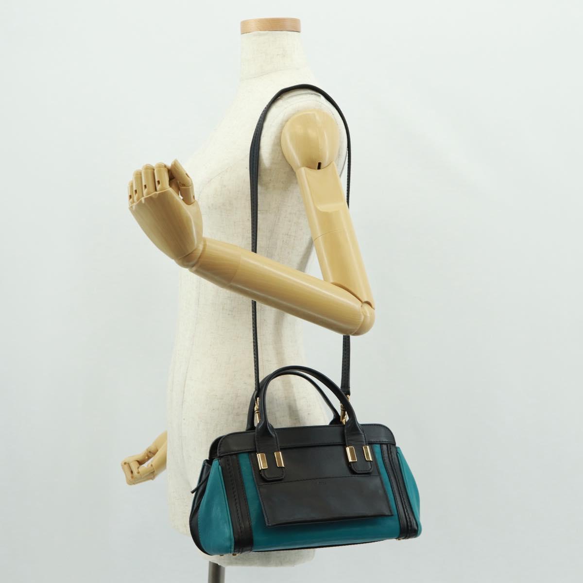 Chloe Alice Hand Bag Leather 2way Blue Gold Auth 170574V