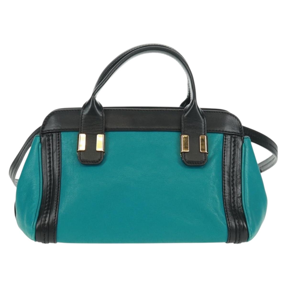 Chloe Alice Hand Bag Leather 2way Blue Gold Auth 170574V