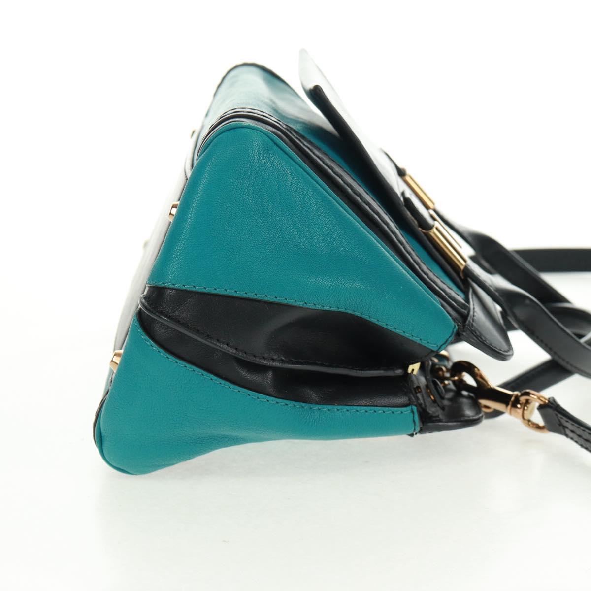 Chloe Alice Hand Bag Leather 2way Blue Gold Auth 170574V
