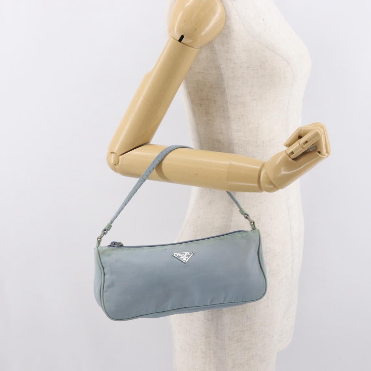 PRADA Accessory Pouch Nylon Light Blue Silver Auth 170583