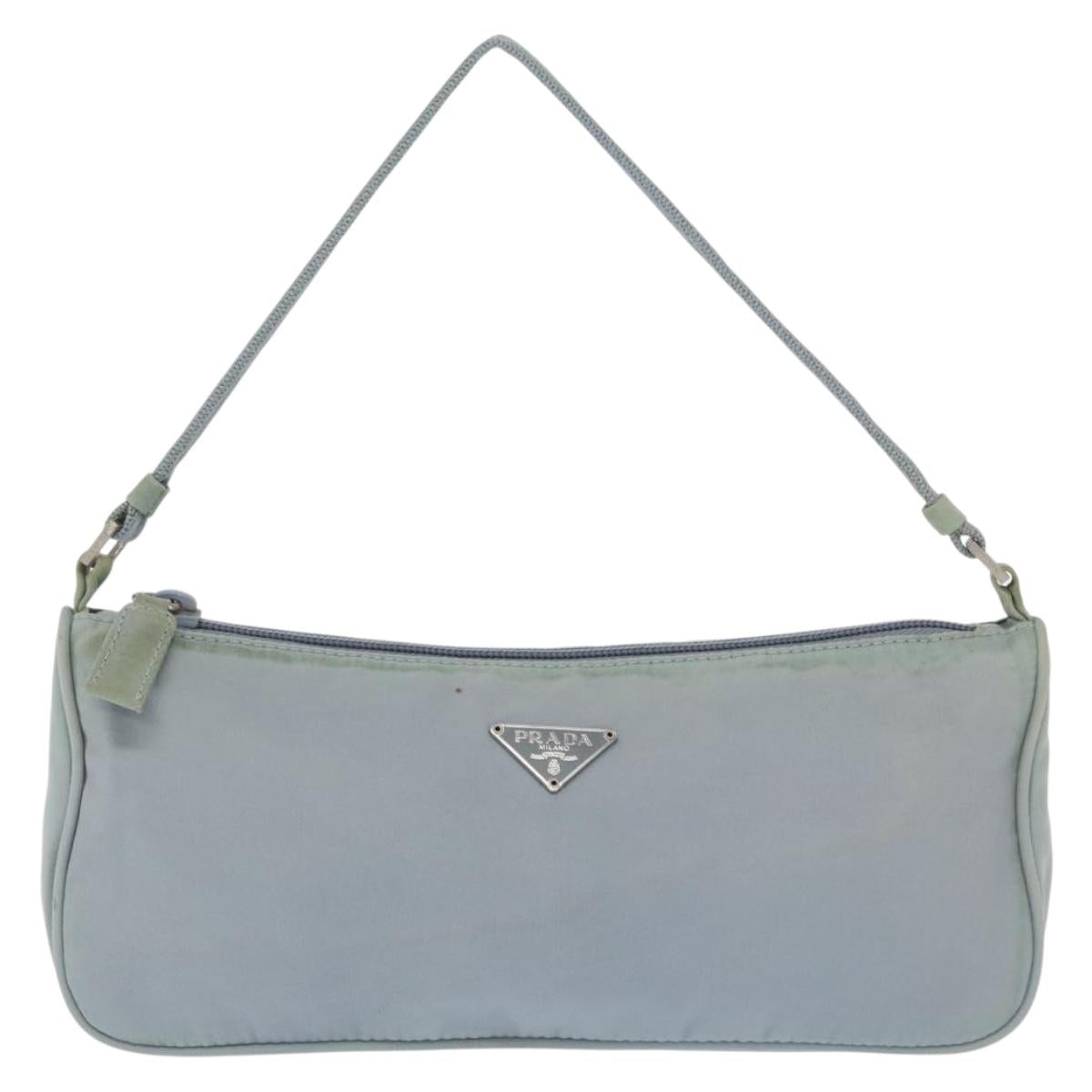 PRADA Accessory Pouch Nylon Light Blue Silver Auth 170583