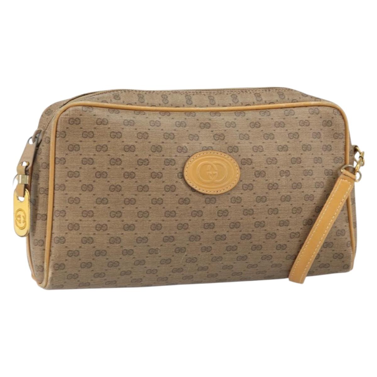 GUCCI Micro GG Supreme Shoulder Bag PVC Beige Gold Auth 170584