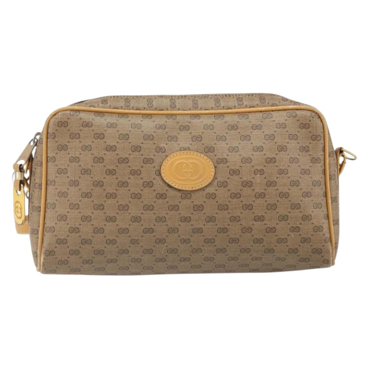 GUCCI Micro GG Supreme Shoulder Bag PVC Beige Gold Auth 170584