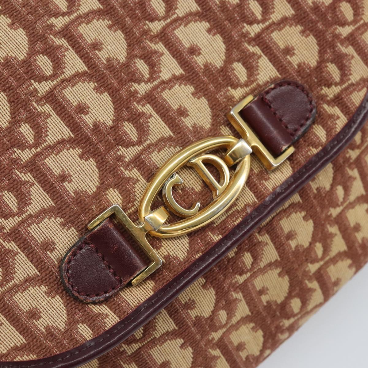 Christian Dior Trotter Canvas Shoulder Bag Red Gold Auth 170588