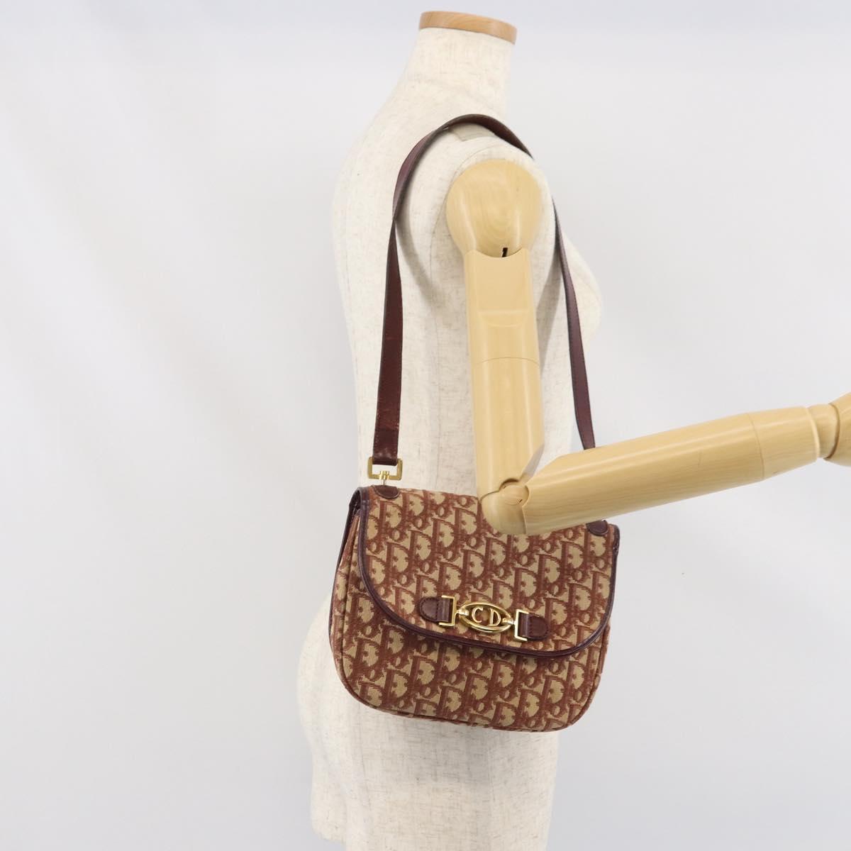 Christian Dior Trotter Canvas Shoulder Bag Red Gold Auth 170588