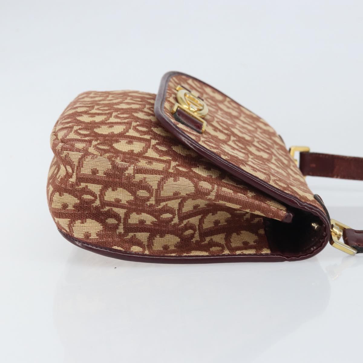 Christian Dior Trotter Canvas Shoulder Bag Red Gold Auth 170588