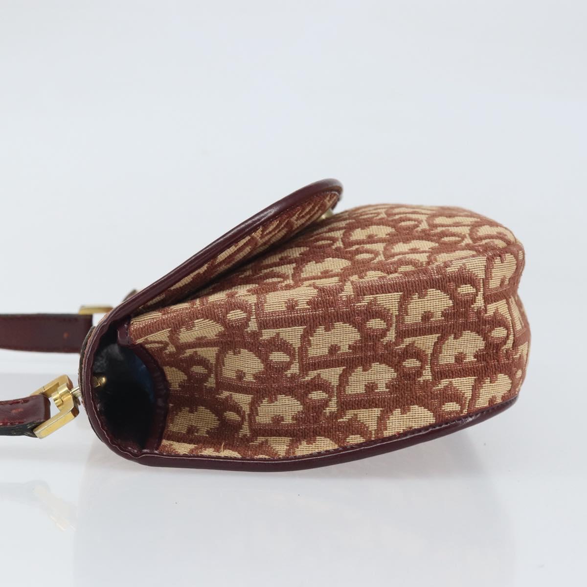 Christian Dior Trotter Canvas Shoulder Bag Red Gold Auth 170588