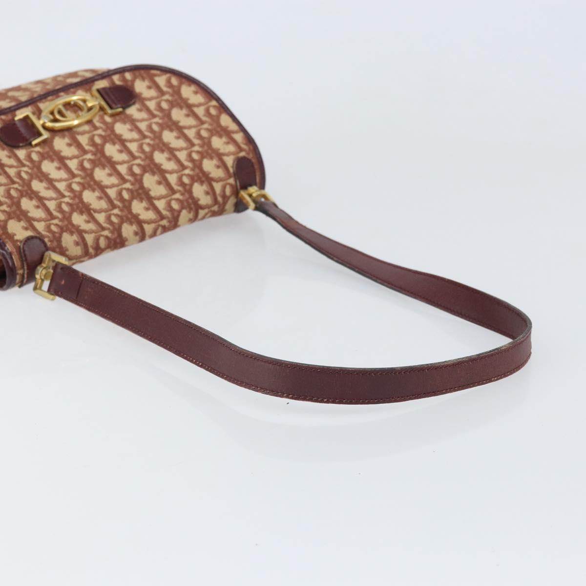 Christian Dior Trotter Canvas Shoulder Bag Red Gold Auth 170588