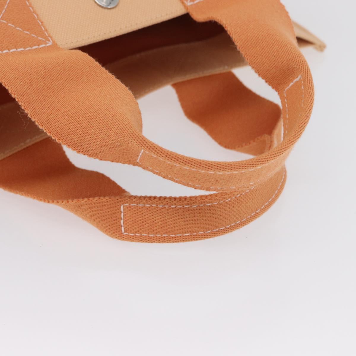 HERMES Coquillage PM Hand Bag Canvas Orange Silver Auth 170596