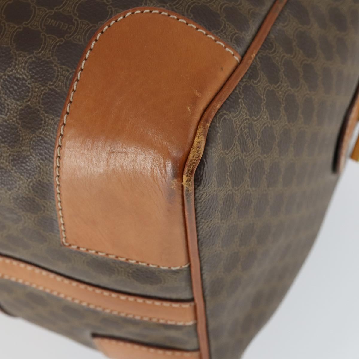 CELINE Macadam Canvas Boston Bag PVC Leather Brown Gold Auth 170598