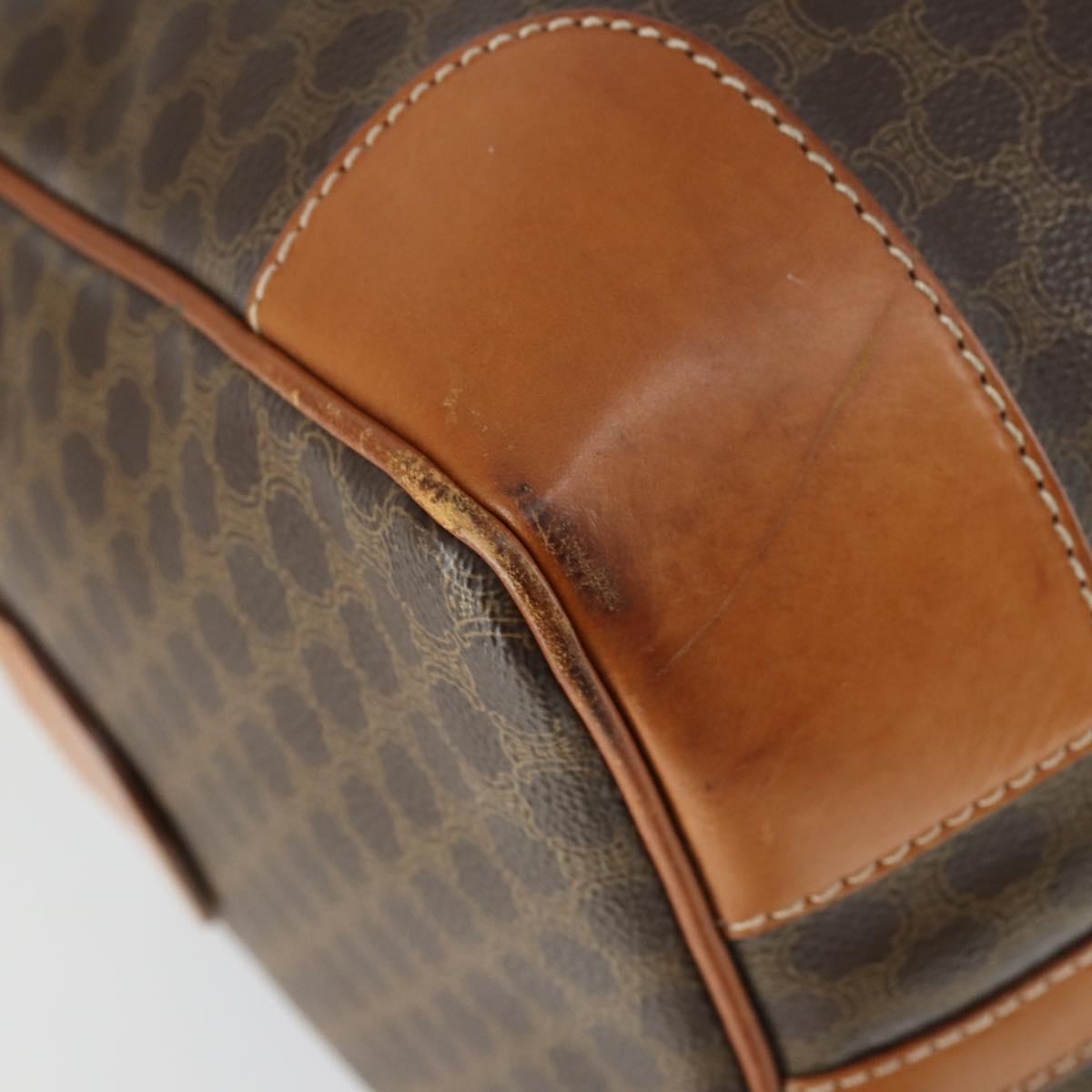 CELINE Macadam Canvas Boston Bag PVC Leather Brown Gold Auth 170598