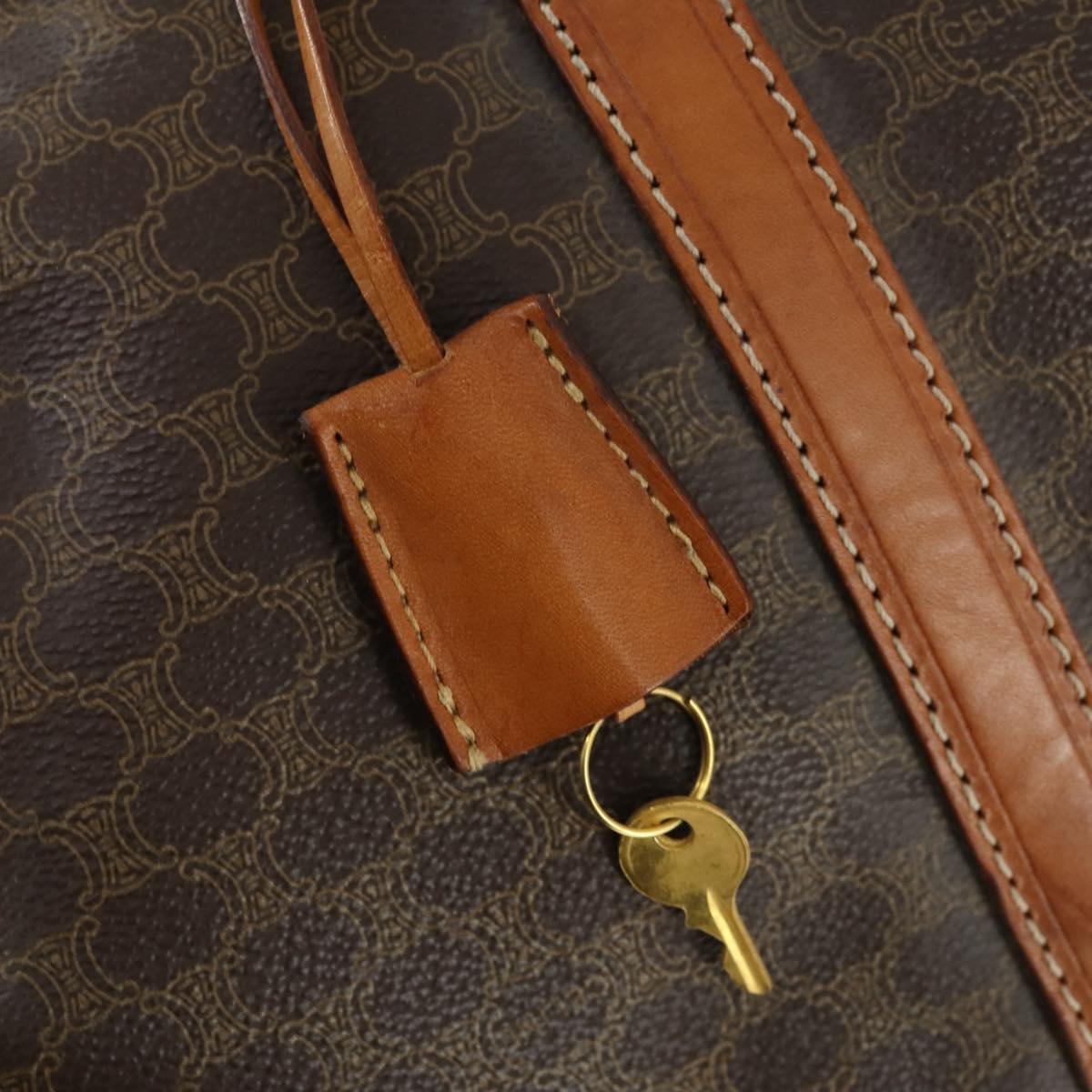 CELINE Macadam Canvas Boston Bag PVC Leather Brown Gold Auth 170598