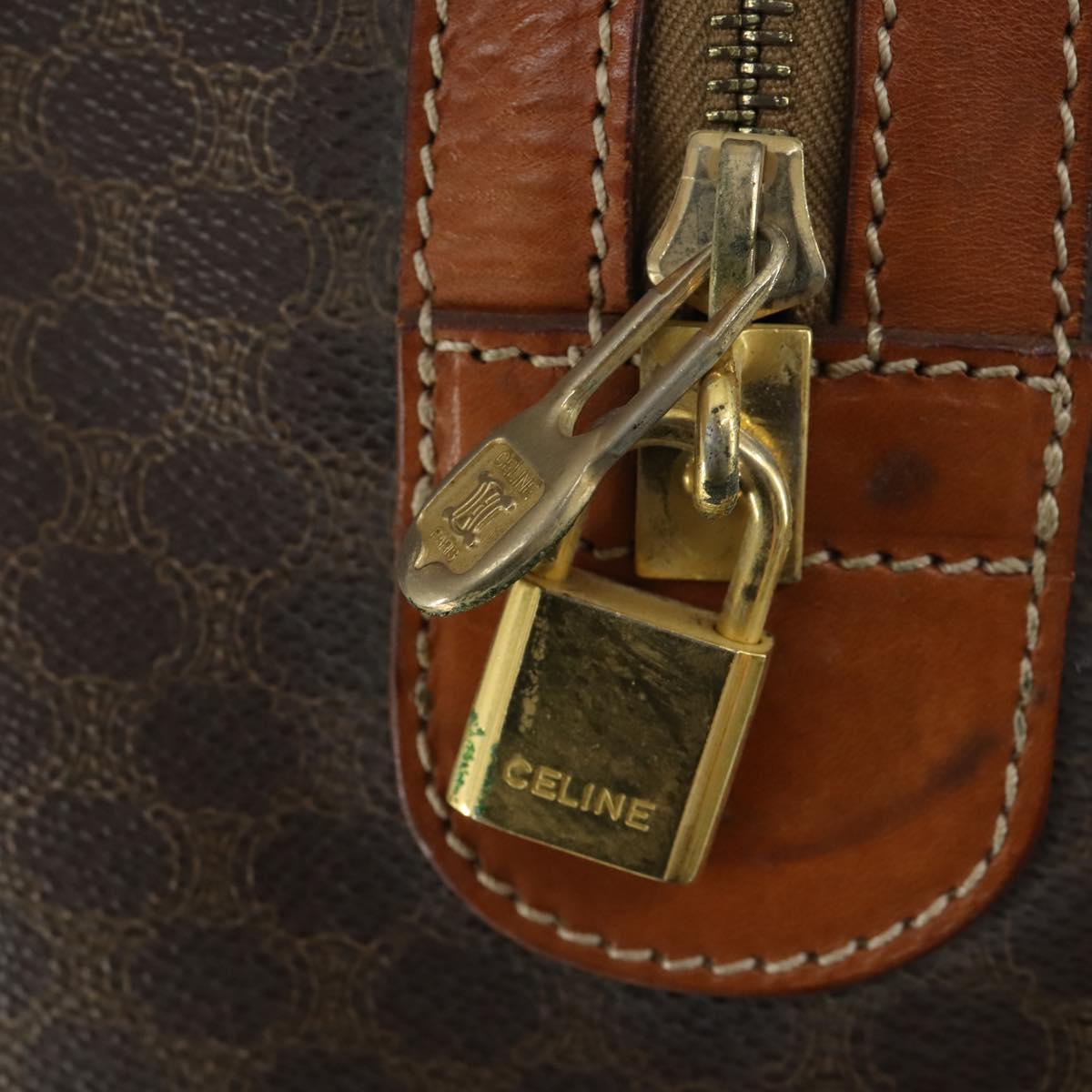 CELINE Macadam Canvas Boston Bag PVC Leather Brown Gold Auth 170598