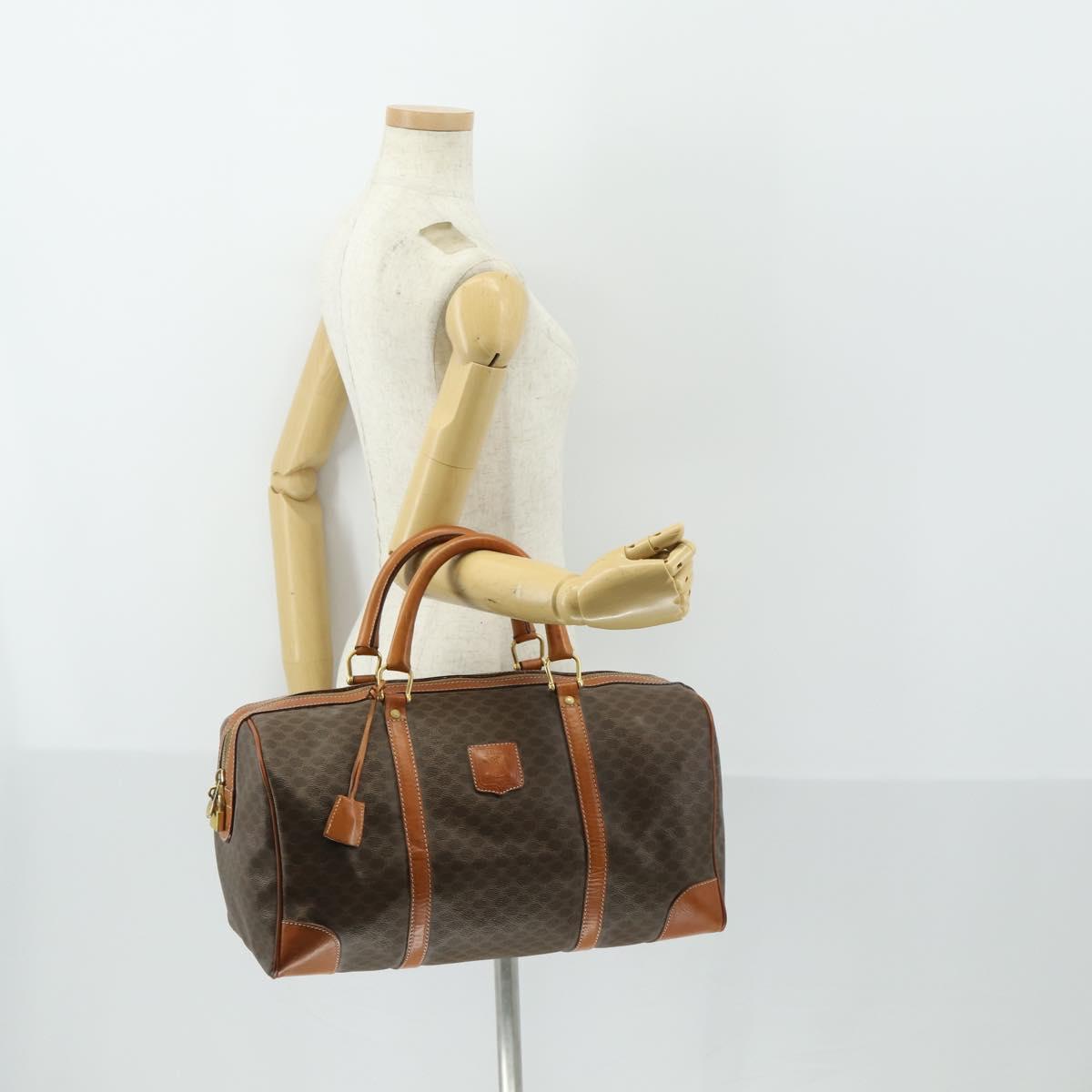 CELINE Macadam Canvas Boston Bag PVC Leather Brown Gold Auth 170598