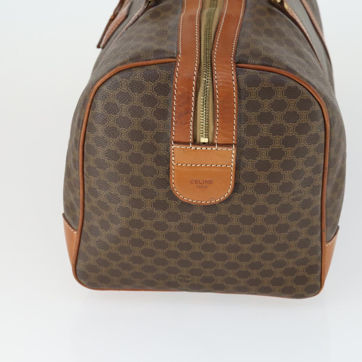 CELINE Macadam Canvas Boston Bag PVC Leather Brown Gold Auth 170598