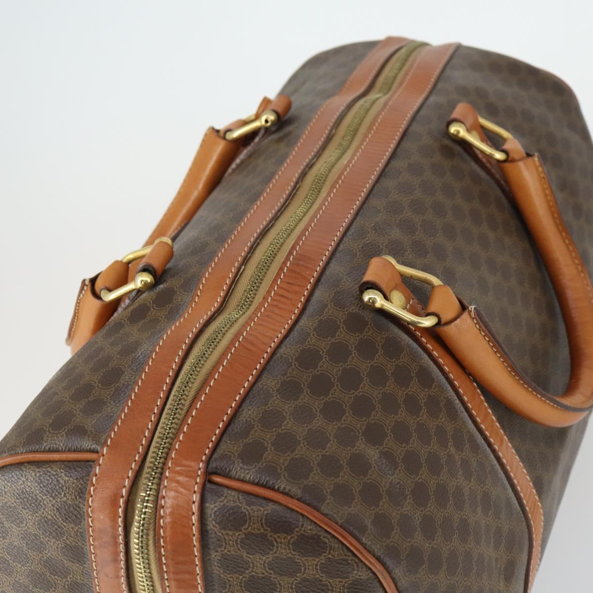 CELINE Macadam Canvas Boston Bag PVC Leather Brown Gold Auth 170598