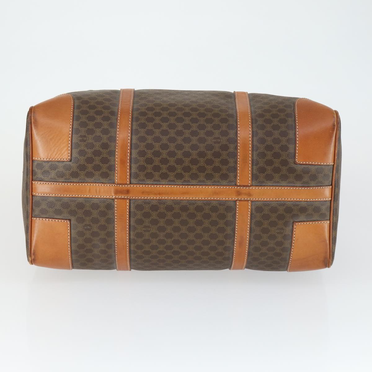 CELINE Macadam Canvas Boston Bag PVC Leather Brown Gold Auth 170598