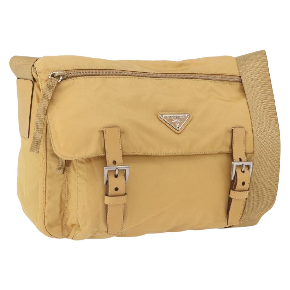 PRADA Shoulder Bag Nylon Beige Silver Auth 170601V
