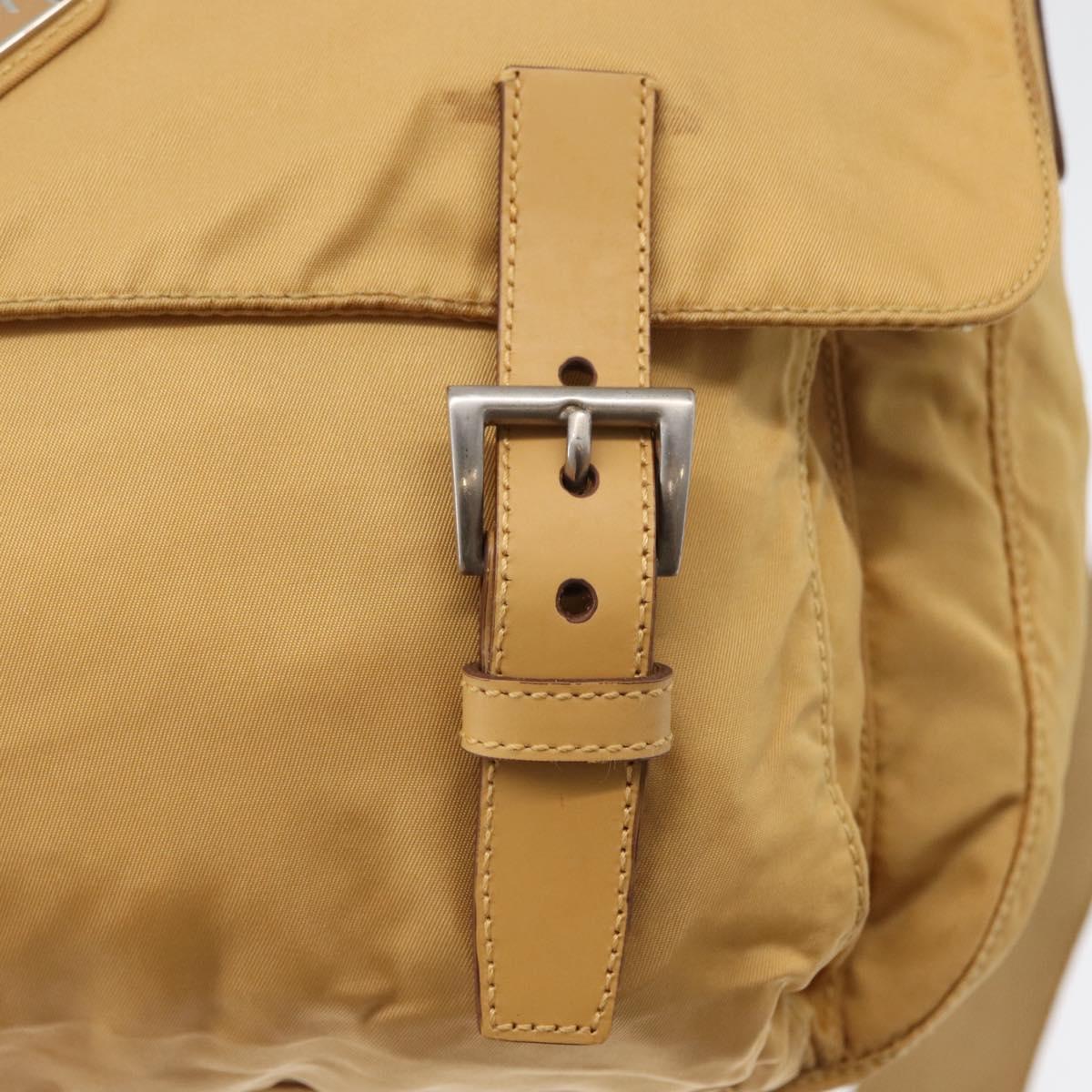 PRADA Shoulder Bag Nylon Beige Silver Auth 170601V