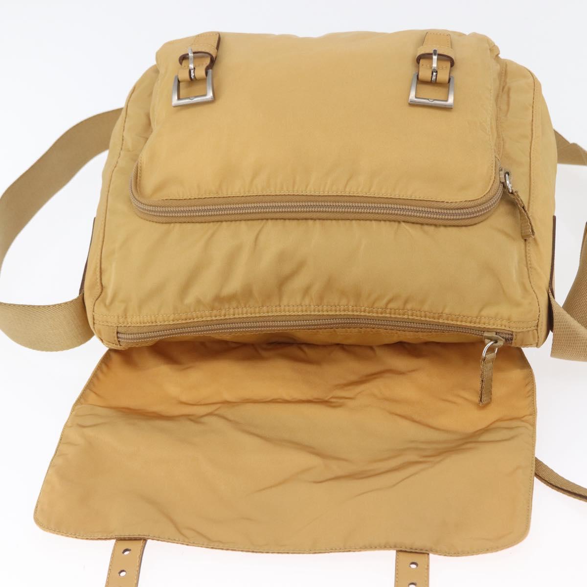 PRADA Shoulder Bag Nylon Beige Silver Auth 170601V