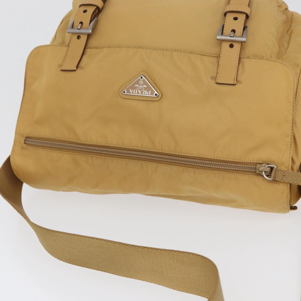 PRADA Shoulder Bag Nylon Beige Silver Auth 170601V