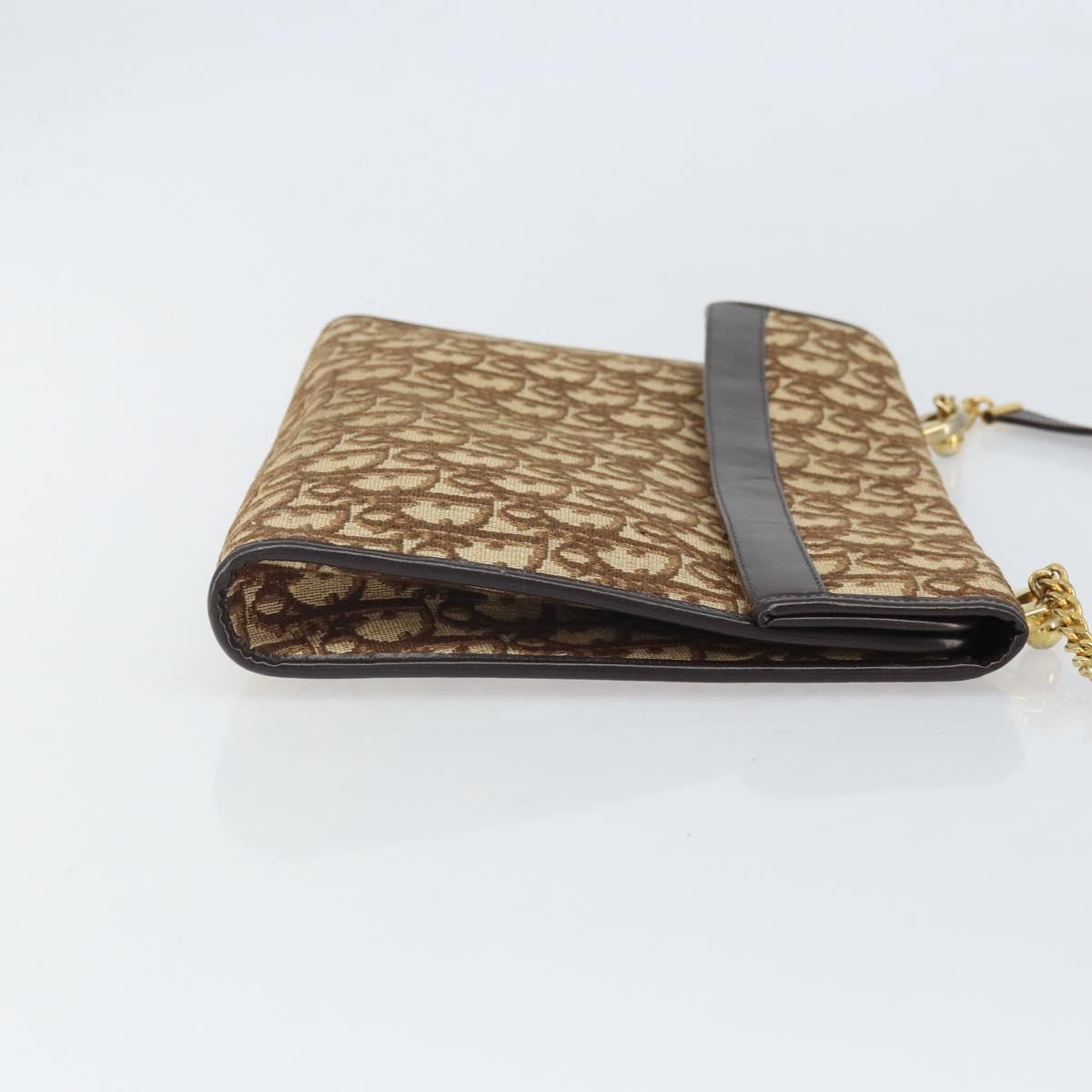 Christian Dior Trotter Canvas Shoulder Bag Beige Gold Auth 170604
