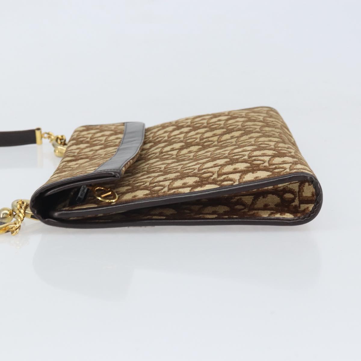 Christian Dior Trotter Canvas Shoulder Bag Beige Gold Auth 170604