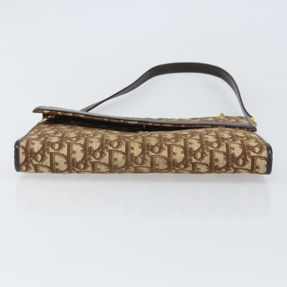 Christian Dior Trotter Canvas Shoulder Bag Beige Gold Auth 170604