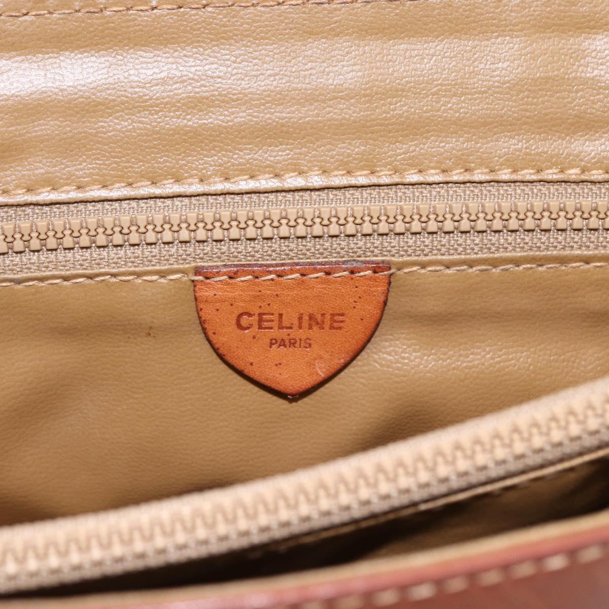 CELINE Macadam Canvas Hand Bag PVC Leather Brown Gold Auth 170627