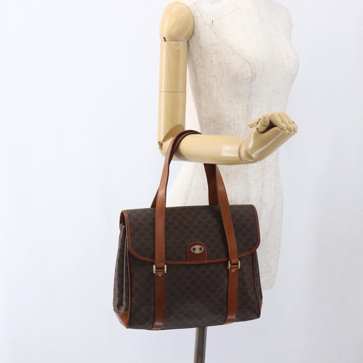 CELINE Macadam Canvas Hand Bag PVC Leather Brown Gold Auth 170627