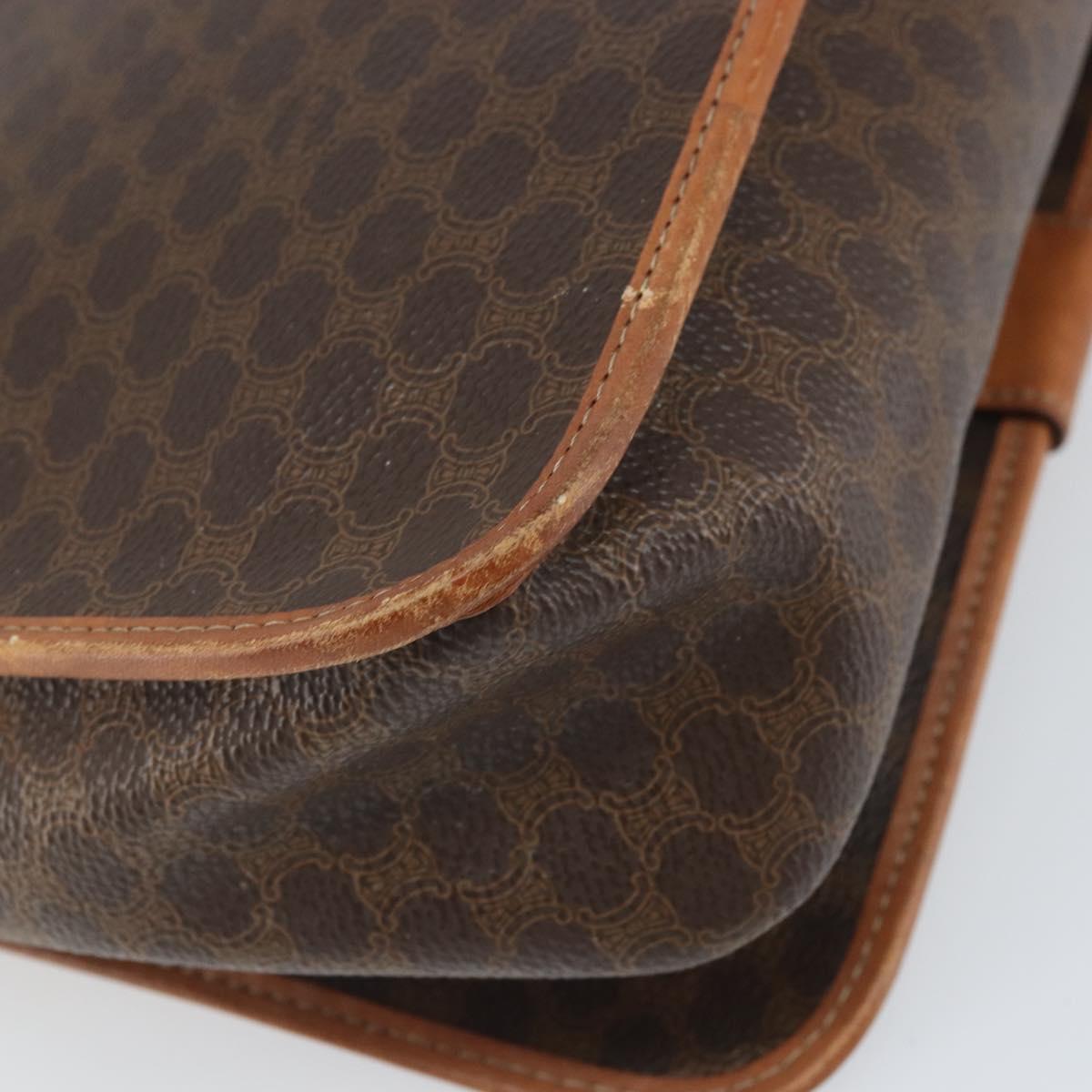 CELINE Macadam Canvas Shoulder Bag PVC Leather Brown Gold Auth 170628