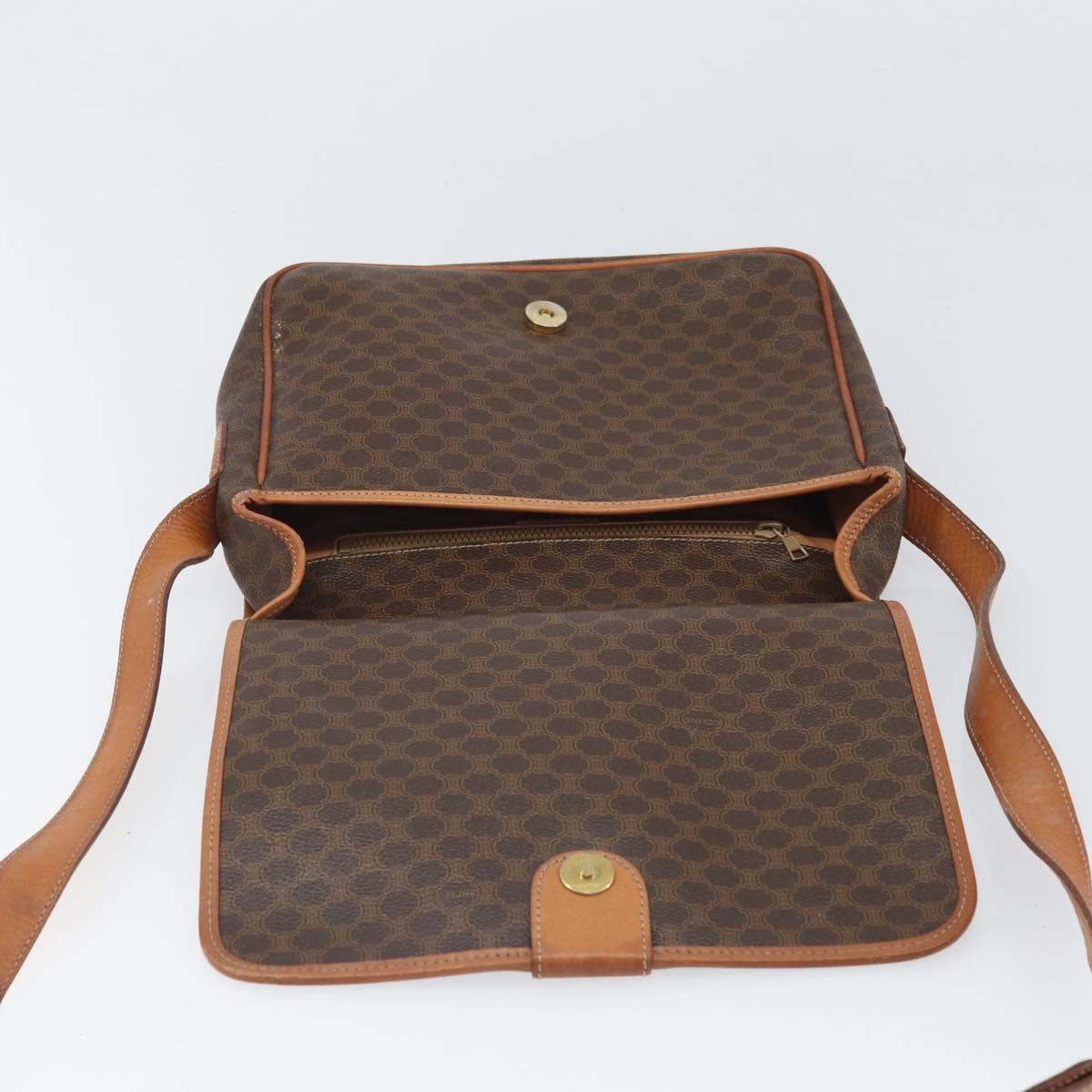 CELINE Macadam Canvas Shoulder Bag PVC Leather Brown Gold Auth 170628