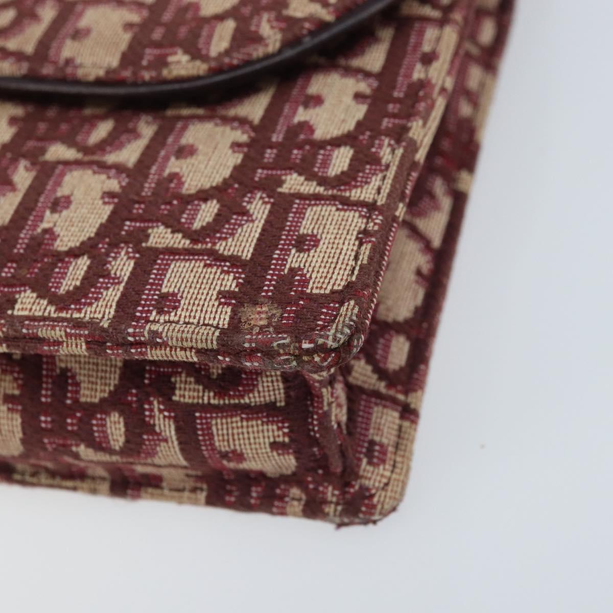 Christian Dior Trotter Canvas Saddle Chain Shoulder Bag Red Gold Auth 170648