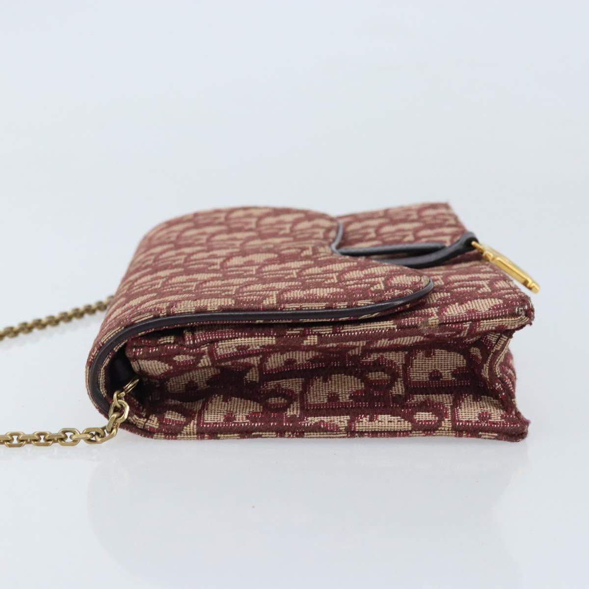 Christian Dior Trotter Canvas Saddle Chain Shoulder Bag Red Gold Auth 170648