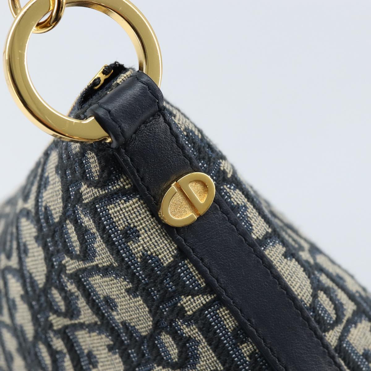 Christian Dior Trotter Canvas Chain Hobo Shoulder Bag Navy Gold Auth 170651SM