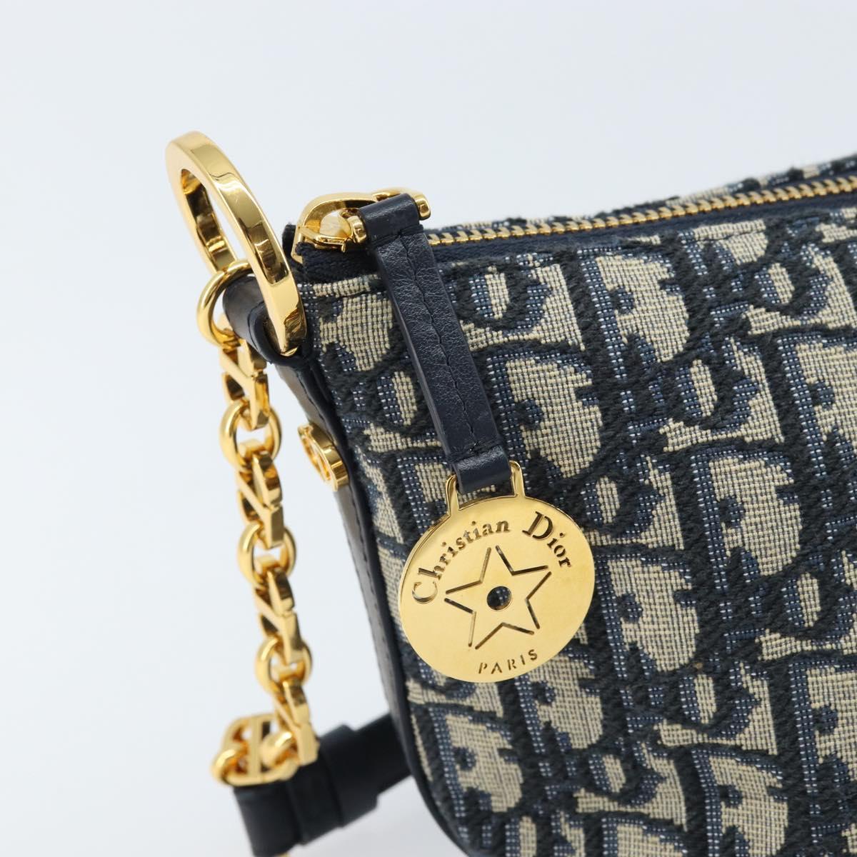 Christian Dior Trotter Canvas Chain Hobo Shoulder Bag Navy Gold Auth 170651SM