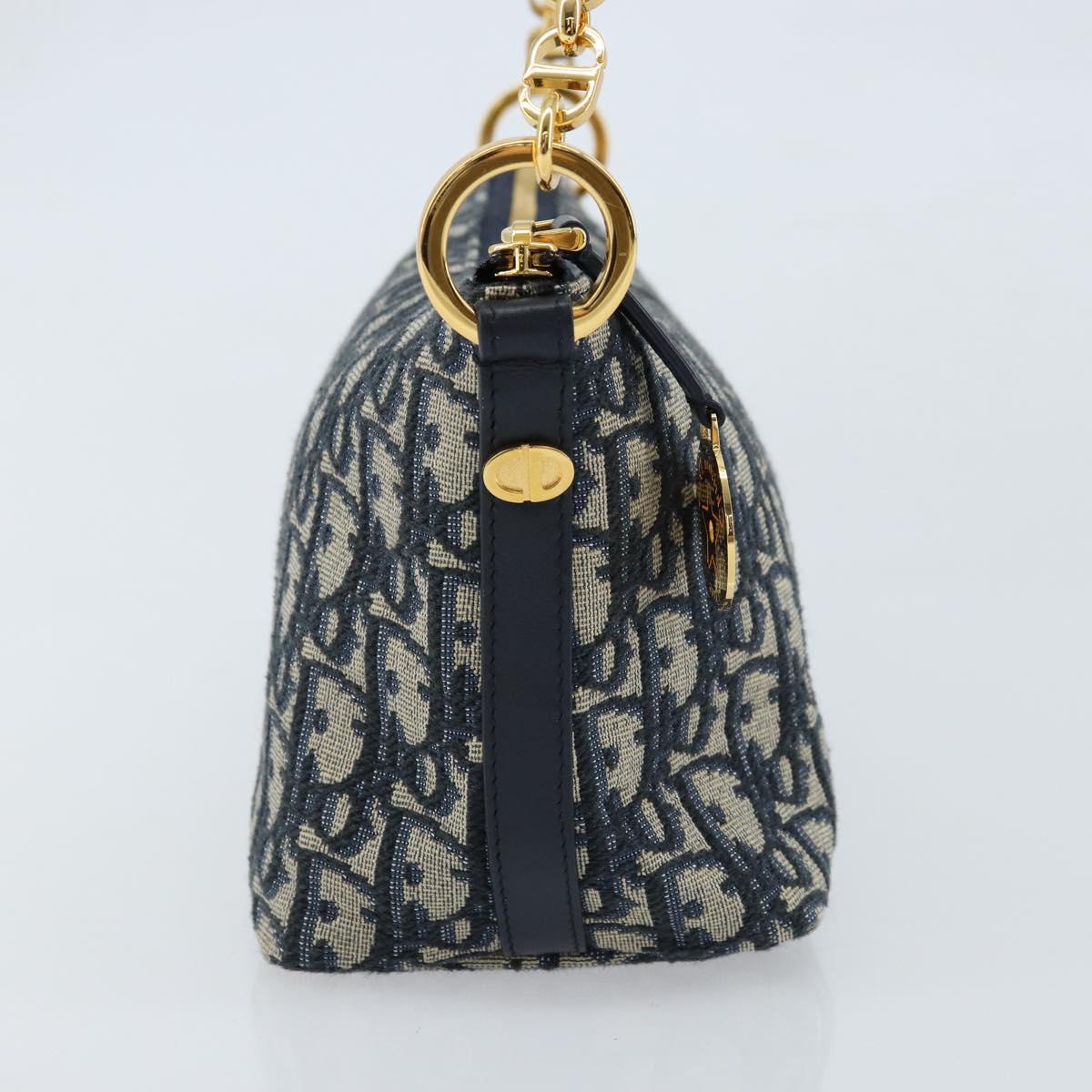 Christian Dior Trotter Canvas Chain Hobo Shoulder Bag Navy Gold Auth 170651SM