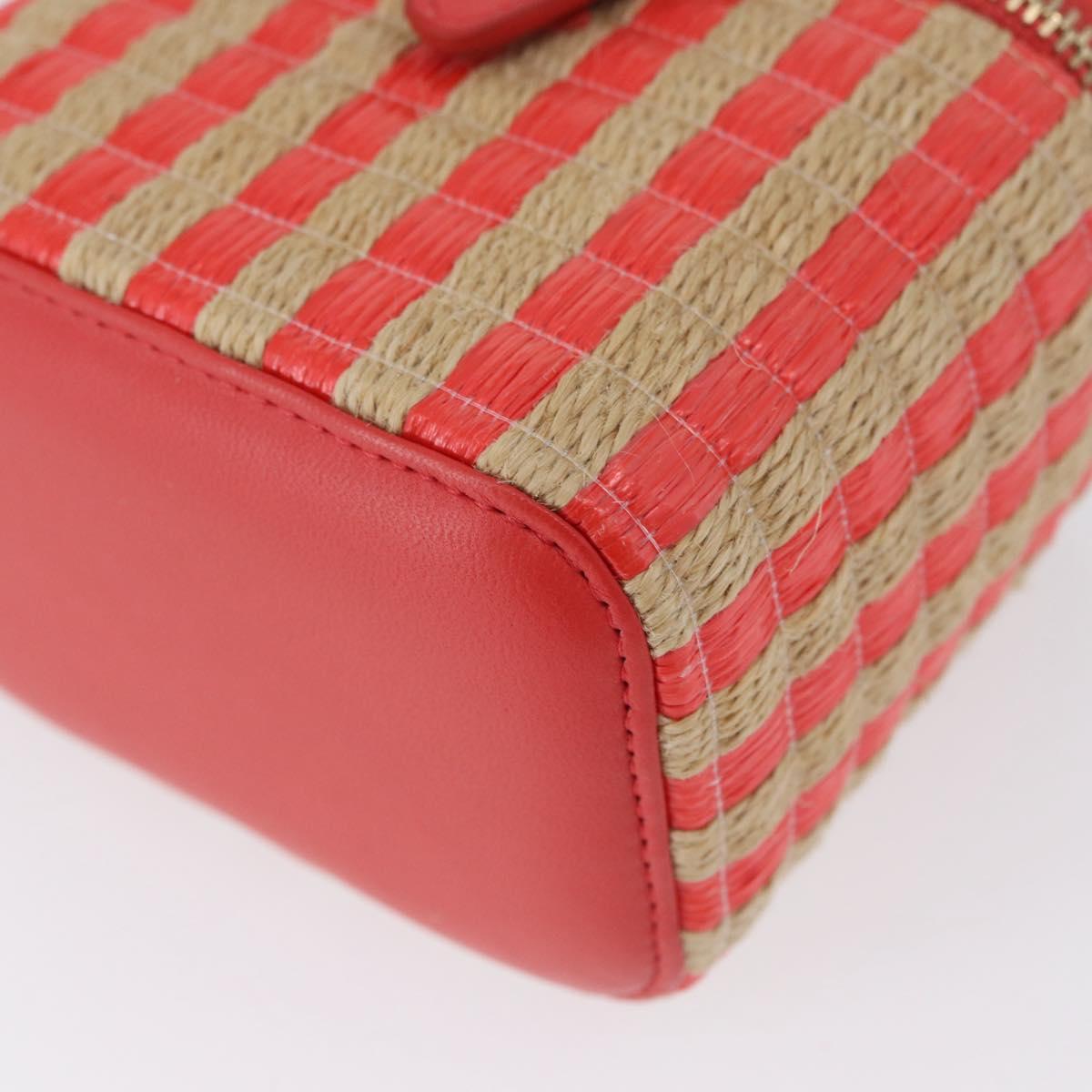 CHANEL COCO Mark Mini Vanity Chain Shoulder Bag Straw Beige Red CC Auth 170654SM