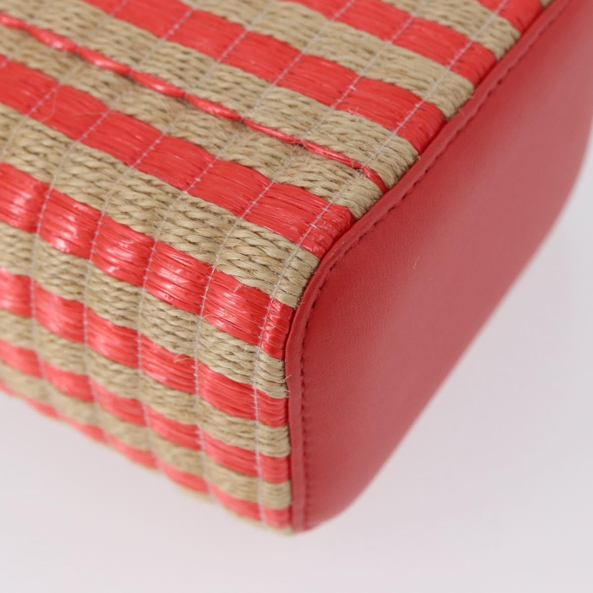 CHANEL COCO Mark Mini Vanity Chain Shoulder Bag Straw Beige Red CC Auth 170654SM