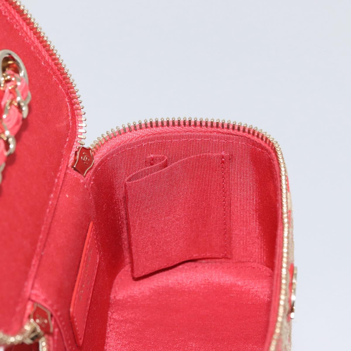 CHANEL COCO Mark Mini Vanity Chain Shoulder Bag Straw Beige Red CC Auth 170654SM