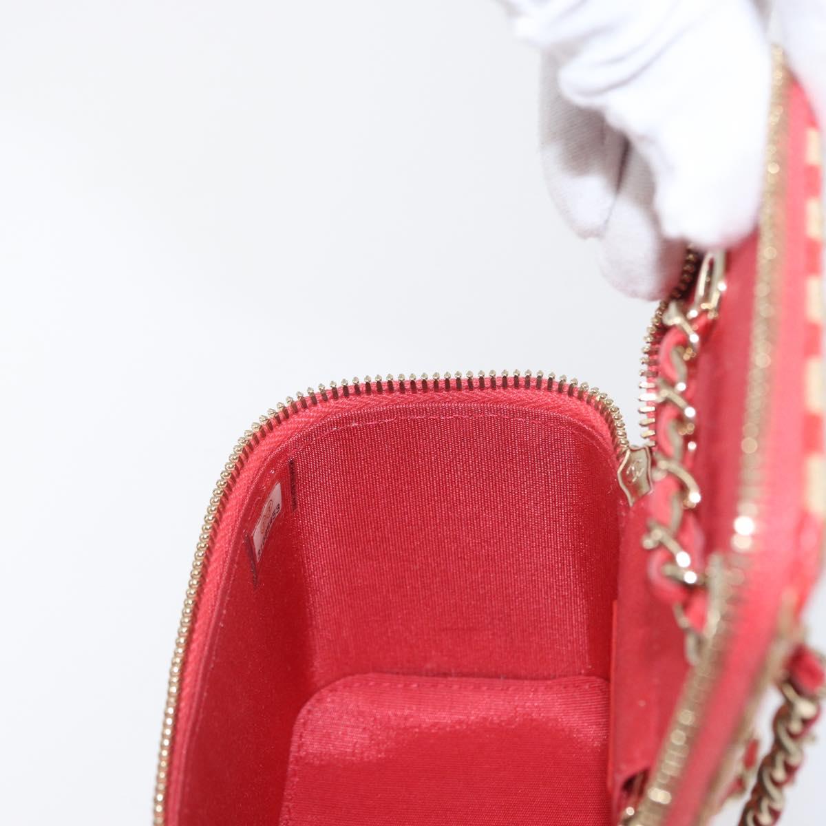 CHANEL COCO Mark Mini Vanity Chain Shoulder Bag Straw Beige Red CC Auth 170654SM