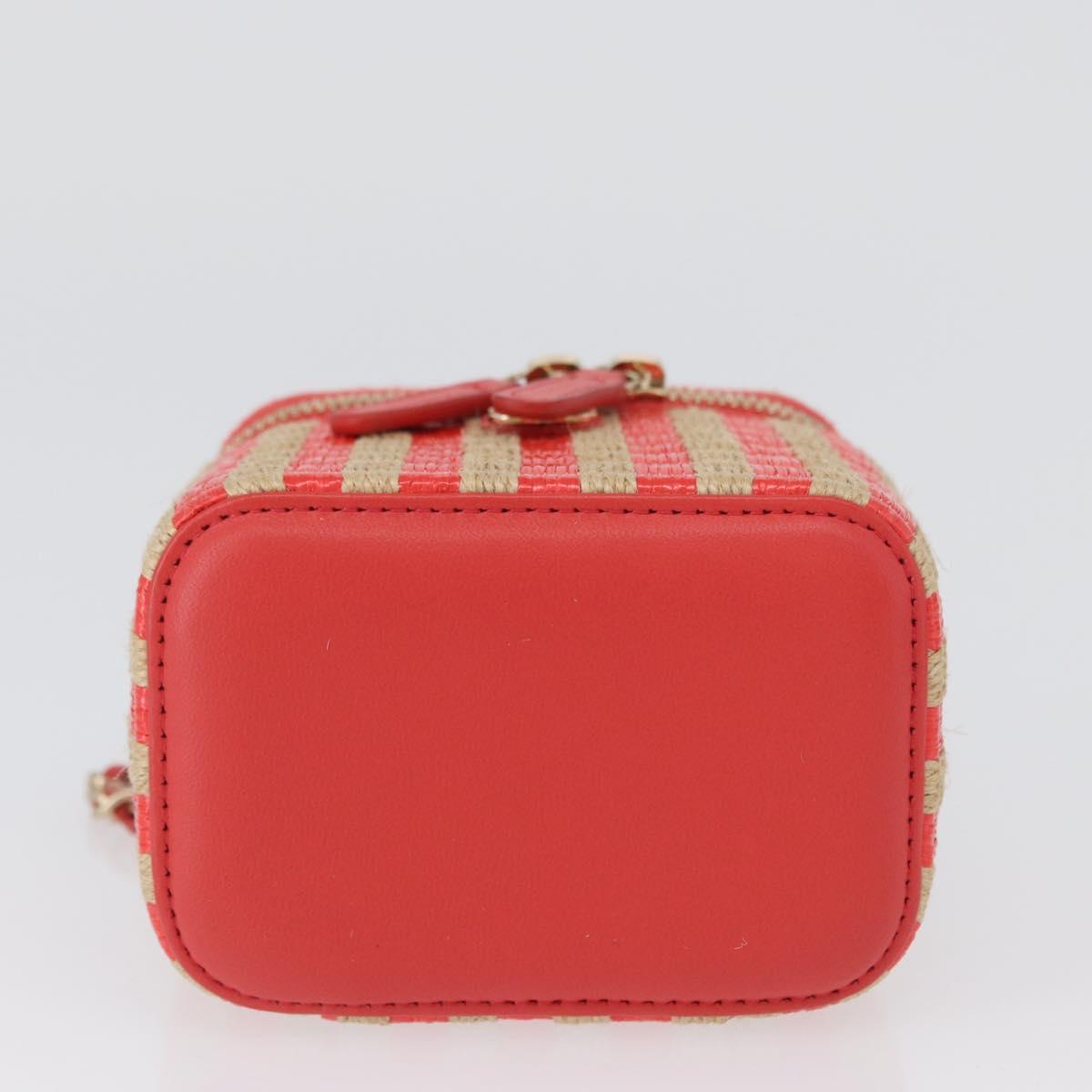 CHANEL COCO Mark Mini Vanity Chain Shoulder Bag Straw Beige Red CC Auth 170654SM