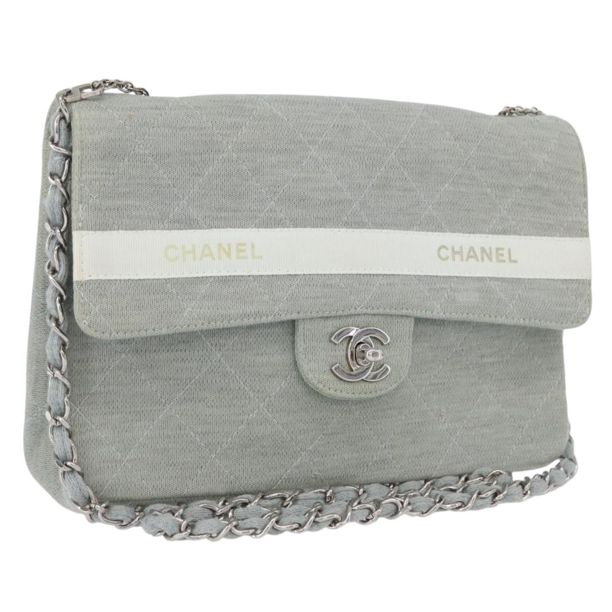 CHANEL Matelasse 26 Chain Shoulder Bag Jersey Gray Silver CC Auth 170659A