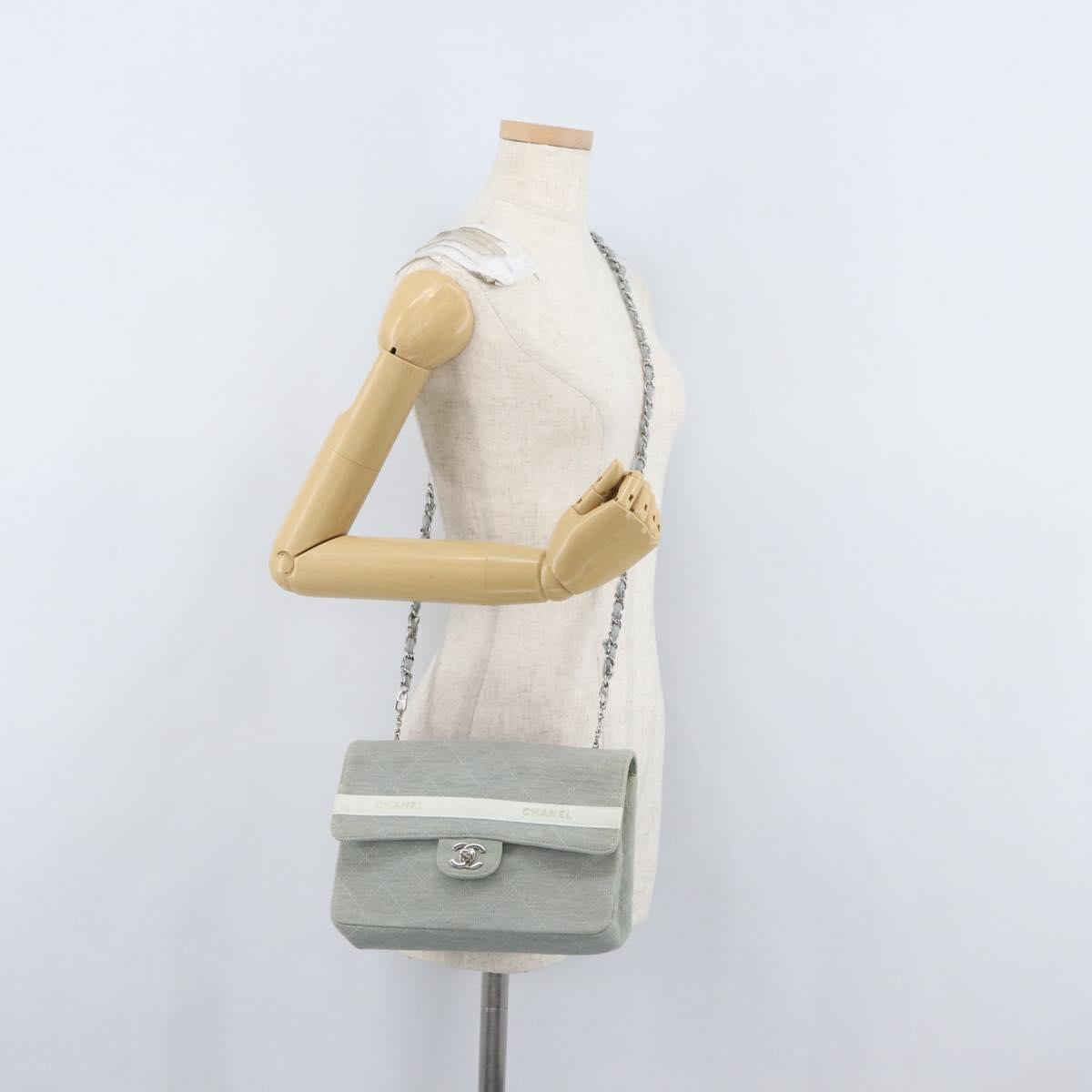 CHANEL Matelasse 26 Chain Shoulder Bag Jersey Gray Silver CC Auth 170659A