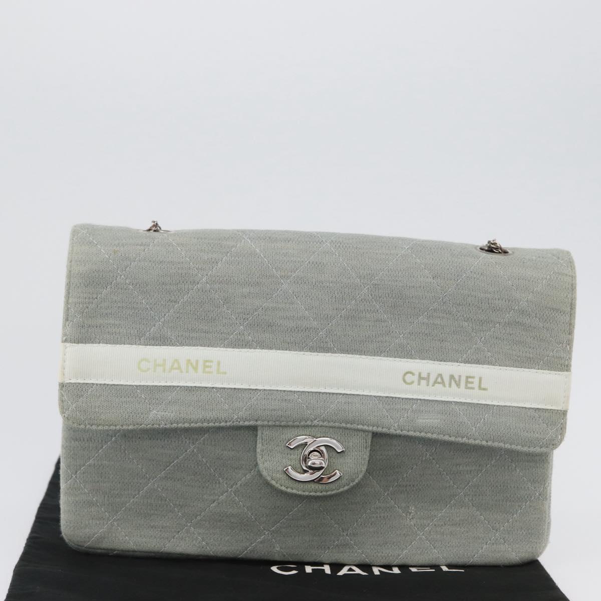 CHANEL Matelasse 26 Chain Shoulder Bag Jersey Gray Silver CC Auth 170659A