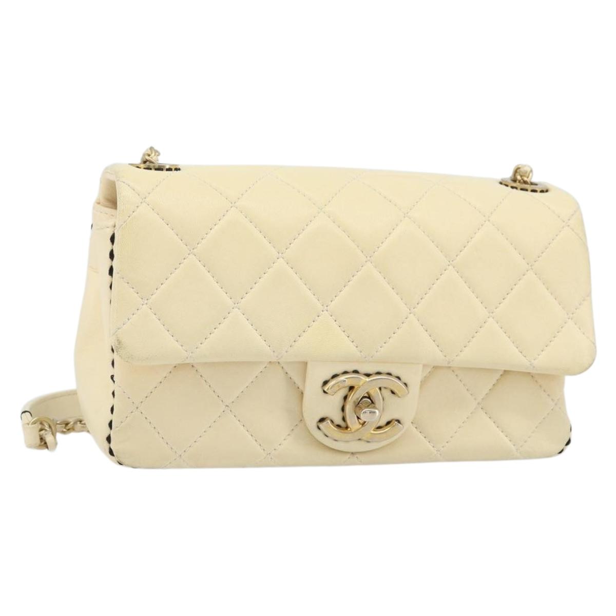 CHANEL Matelasse 22 Chain Shoulder Bag Lamb Skin Ivory Gold CC Auth 170660SAV
