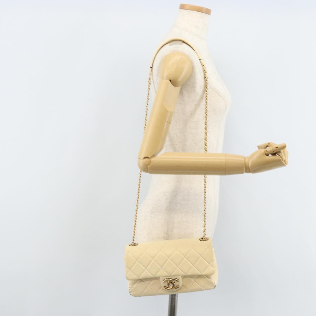CHANEL Matelasse 22 Chain Shoulder Bag Lamb Skin Ivory Gold CC Auth 170660SAV